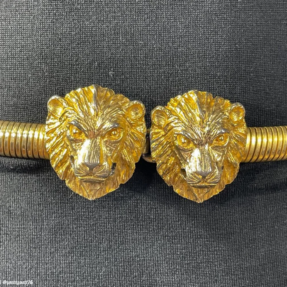 ⭐️HP⭐️VTG▪️MIMI Di N▪️1976 RARE Coiled Gold-Tone Lion Head Door Knocker Belt - Picture 2 of 7